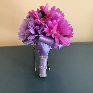 Shades of purple Gerber daisy bridal bouquet